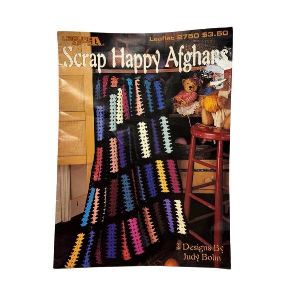 Vintage 1995 Scrap Happy Afghans Crochet Leaflet LEISURE ARTS #2750 3 Designs - Picture 1 of 3